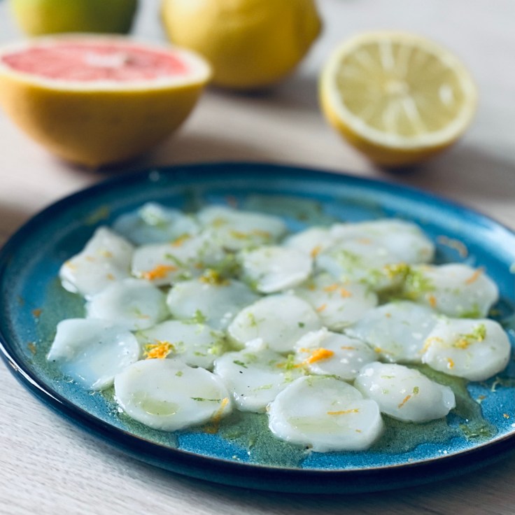 Carpaccio de Saint-Jacques - huile d'olive - agrumes - blog